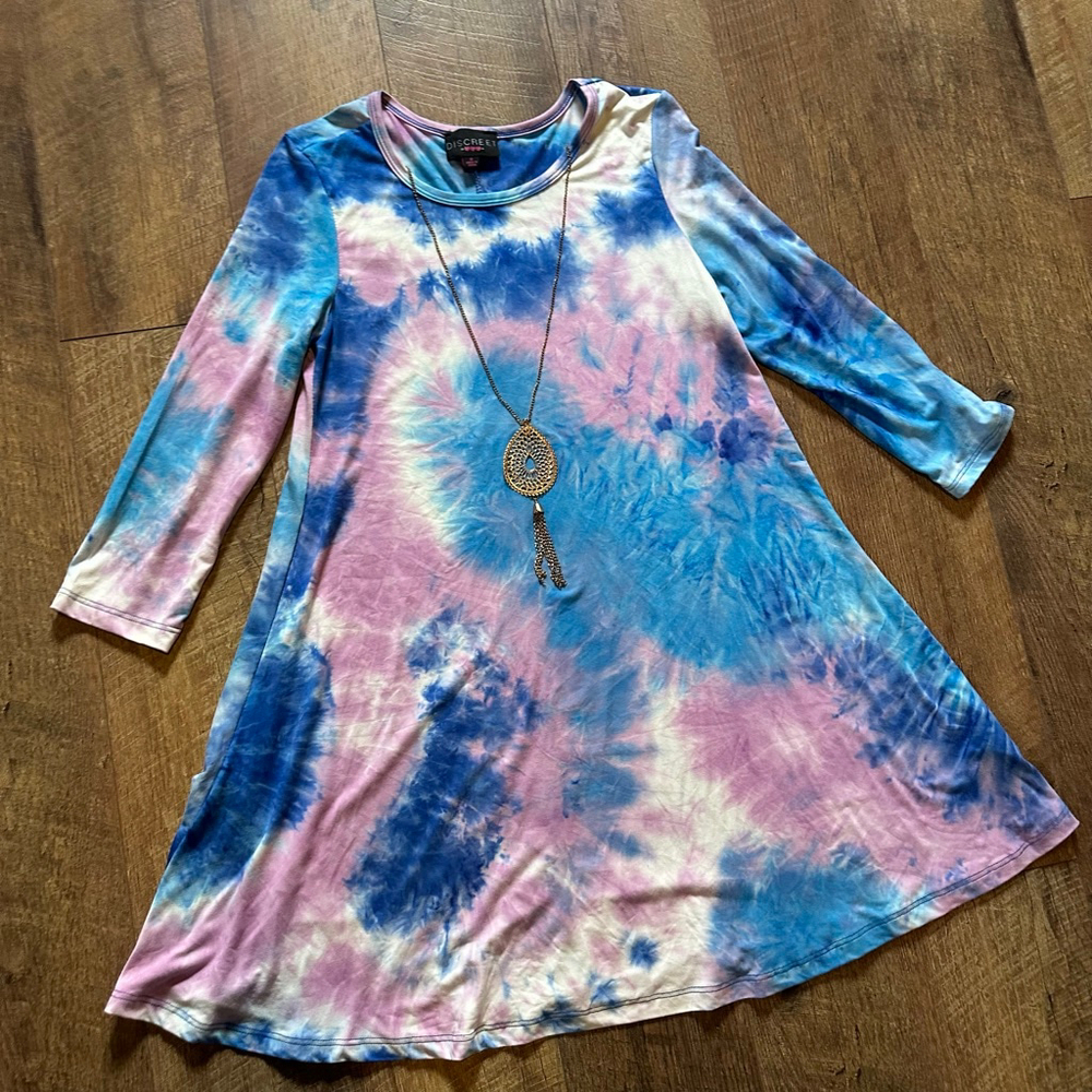Women’s DISCREET Long Sleeve Tie-Dye Dress M Blue Pink
